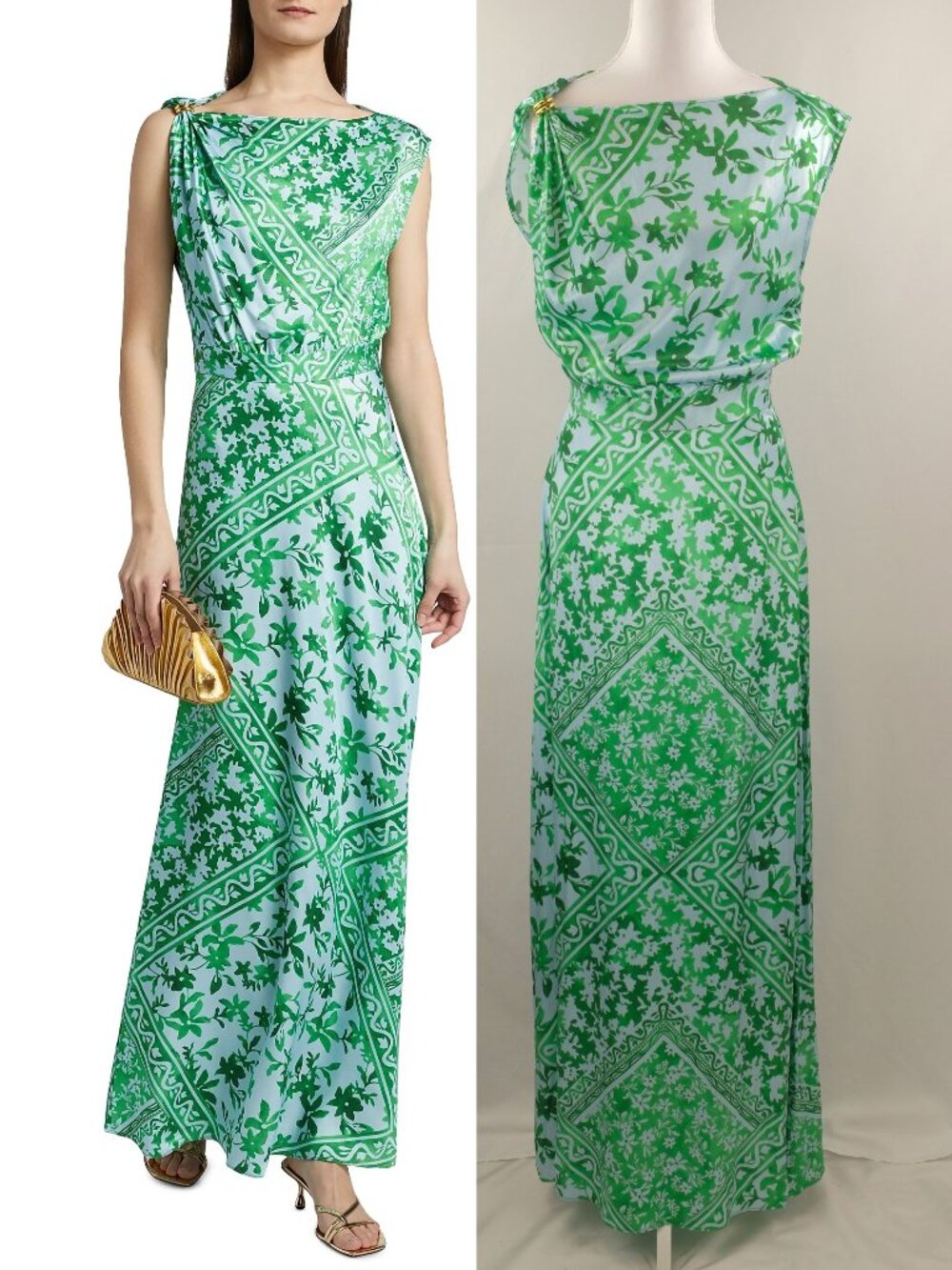 Derek Lam 10 Crosby Maritza Floral Watercolor Tile Print Asymmetric Maxi Dress